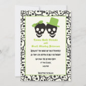 Elégant crâne Halloween faire-part de mariage vert (Devant)