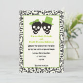 Elégant crâne Halloween faire-part de mariage vert (Debout devant)