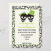 Elégant crâne Halloween faire-part de mariage vert (Devant / Derrière)