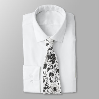 Élégant cravate à motif floral noir et blanc