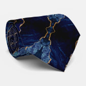 Elégant Cravate avec Agate Navy Bleu Marbre Or (Roulé)