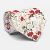 Élégant Cravate botanique de Roses blanches rouges (Roulé)