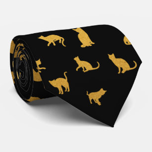 Élégant Cravate de chat noir et or