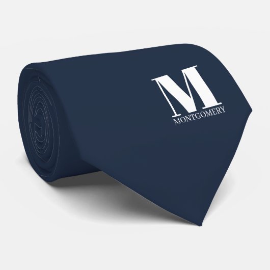 Élégant Cravate de Mariage Monogramme + Nom (Roulé)
