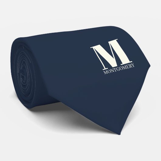 Élégant Cravate de Mariage Monogramme + Nom (Roulé)