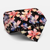 Élégant Cravate Fleur sauvage rouge noir (Roulé)