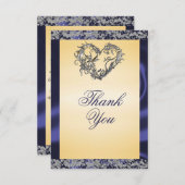 Elegant Cream, Blue Ribbon & Sparkle Bedankkaart (Voorkant / Achterkant)