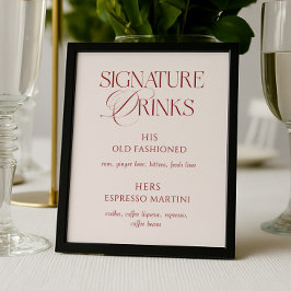 Elegant Cream & Burgundy Wedding Signature Drinks Poster