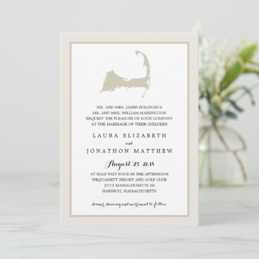Elegant Cream Cape Cod Map Weddenschap Kaart (Staand voorkant)