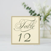 Elegant Cream en Green Script Table Number Kaart (Staand voorkant)
