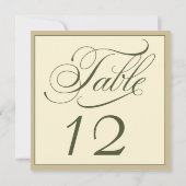 Elegant Cream en Green Script Table Number Kaart (Achterkant)