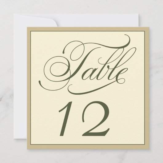 Elegant Cream en Green Script Table Number Kaart (Voorkant)