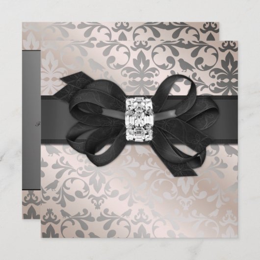 Elegant Cream en Silver Uitnodiging met Bow (Voorkant / Achterkant)