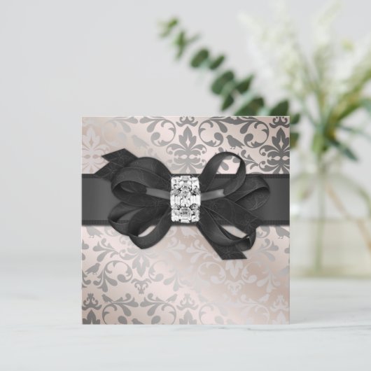 Elegant Cream en Silver Uitnodiging met Bow (Staand voorkant)