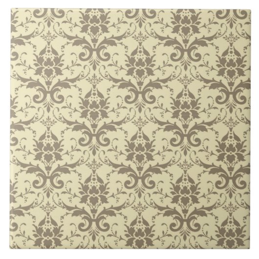 Elegant Cream en Tan Damask Tegeltje (Voorkant)
