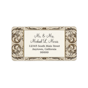Elegant Cream Gold Baroque Wedding Return Address Etiket