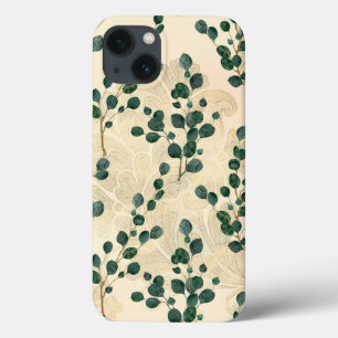 Elegant Cream Gold Whimsical Eucalyptus Greenery iPhone 13 Hoesje