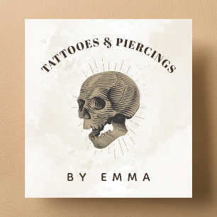 Elegant Cream Marble Simple Skull Tattoo Artist Vierkante Visitekaartje