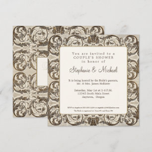 Elegant Cream n Gold Shell Couples Shower Kaart