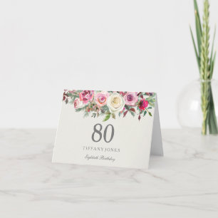 Elegant Cream Roos Floral 80th Birthday Hartelijk Bedankkaart