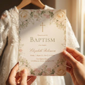 Elegant Cream Rose Floral Cross Baptism Kaart