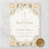Elegant Cream Rose Floral Cross Baptism Kaart