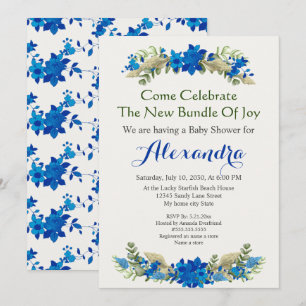 Elegant Cream Shells Blue Boy Floral Baby shower
