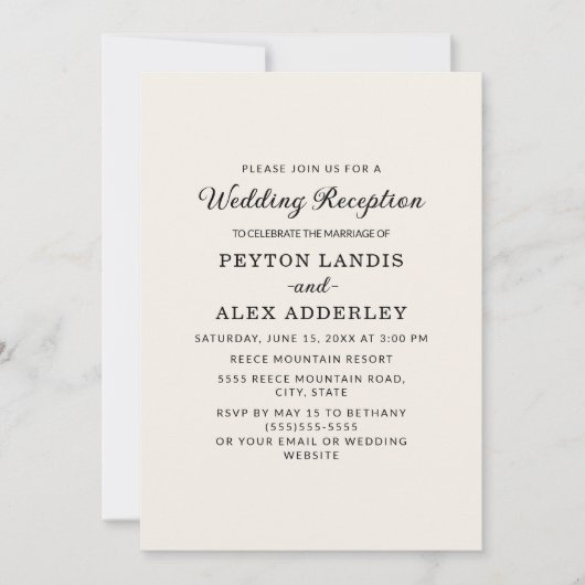 Elegant Cream Simple Moderne Weddenschap Reception Kaart (Voorkant)