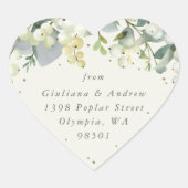 Elegant Cream Snowberry+Eucalyptus Adres Hart Sticker (Voorkant)