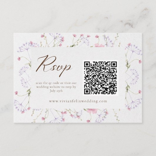 Elegant Cream Wildflower QR Code RSVP-kaart Informatiekaartje (Voorkant)