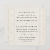 Elegant Creme Damask Wedding Invitation Kaart (Voorkant / Achterkant)