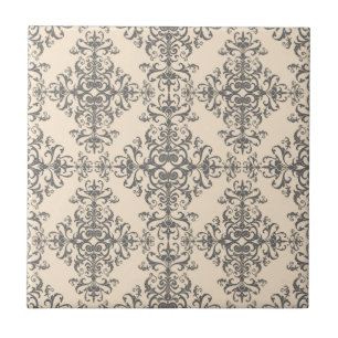 Elegant crème en grijs damast stijl patroon tegeltje