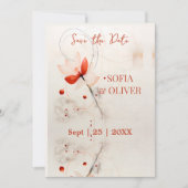 Elegant Crème en Rode Klaprozen Bruiloft Save The Date (Voorkant)