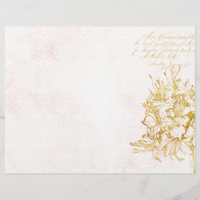 Elegant Crème & Goud Damast Scrapbook Papier (Voorkant)