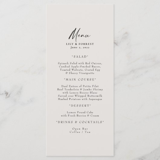 Elegant Crème Mariage Menu & Toasts (Devant)