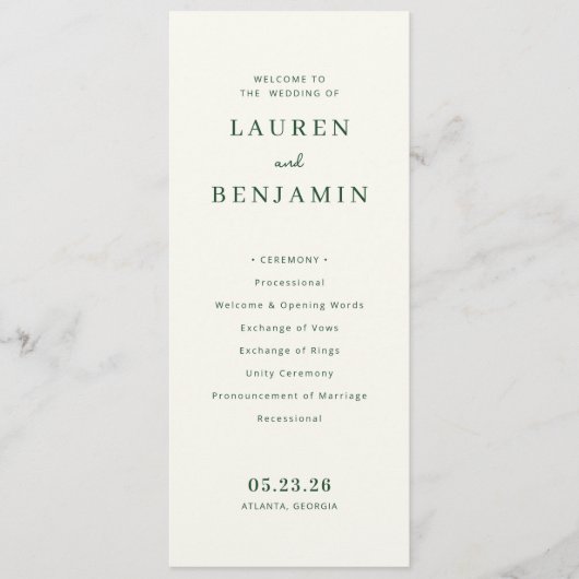 Elegant Crème Minimalistisch Huwelijksprogramma Programma (Voorkant)