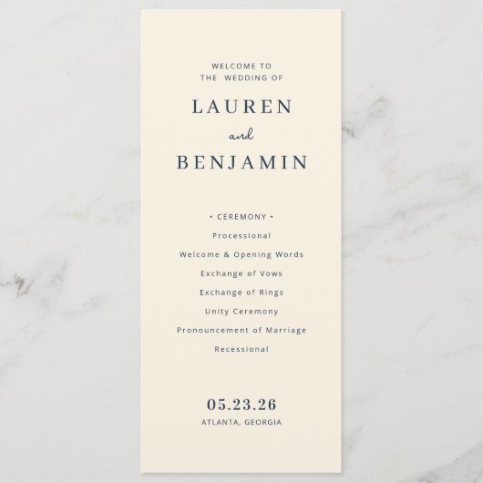 Elegant Crème Minimalistisch Huwelijksprogramma Programma (Voorkant)