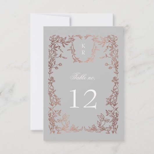 Élégant Crest Floral Mariage Numéro de table (Dos)