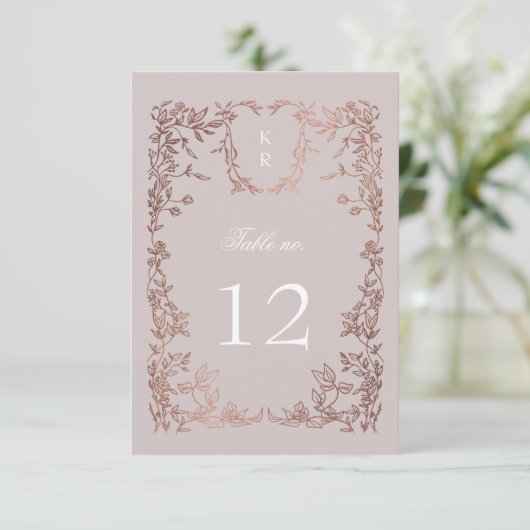 Élégant Crest Floral Mariage Numéro de table (Debout devant)