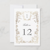 Élégant Crest Floral Mariage Numéro de table (Devant)