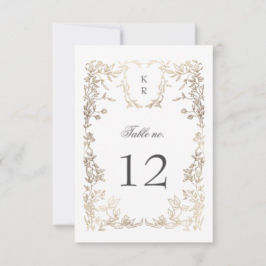 Élégant Crest Floral Mariage Numéro de table (Dos)