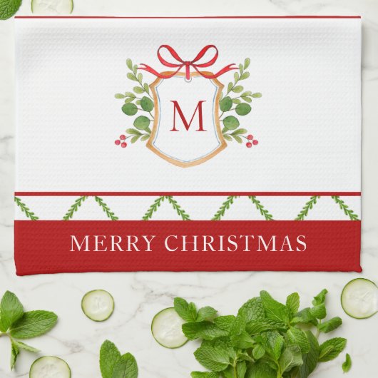 Elegant Crest met Initiaal Holiday Theedoek (Gevouwen)