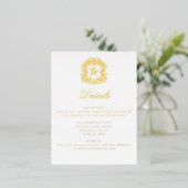 Elegant Crest Monogram Bruiloft Details Kaart (Staand Voorkant)