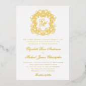 Elegant  Crest Monogram Bruiloft Goud Folie Uitnodiging (Voorkant)