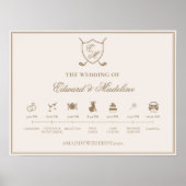 Elegant Crest Monogram Golf Weddenschap Tijdschema Poster (Voorkant)
