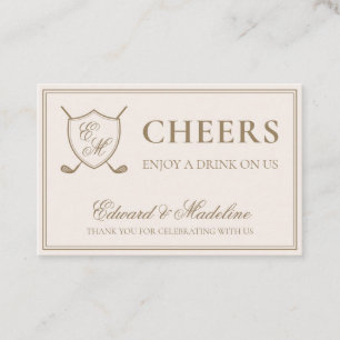 Elegant Crest Monogram Golf Wedding Drink Ticket