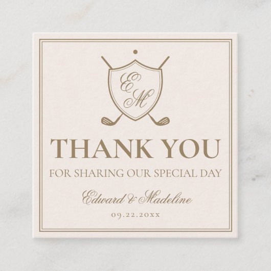 Elegant Crest Monogram Golf Wedding Label (Voorkant)