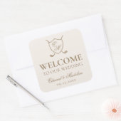 Elegant Crest Monogram Golf Wedding Welcome Bag Vierkante Sticker (Envelop)