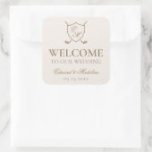 Elegant Crest Monogram Golf Wedding Welcome Bag Vierkante Sticker (Tas)