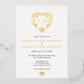 Elegant Crest Monogram Weddenschap Gold Folie Uitnodiging (Voorkant)